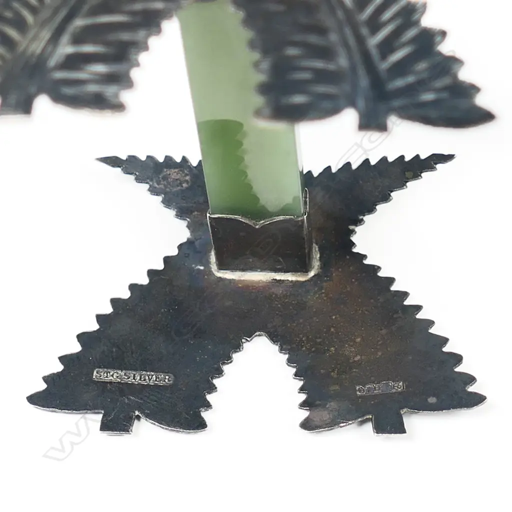 J. H. Redman (Masterton) pair silver and greenstone knife rests Image 1++